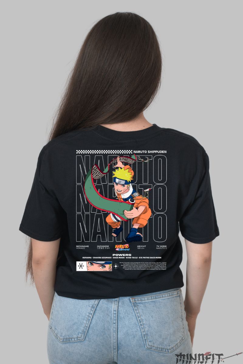 Tricou Anime Naruto Chakra Uzumaki dama negru spate