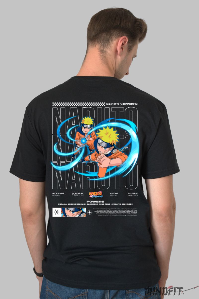 Tricou Anime Naruto Clone Rasengan barbat negru spate