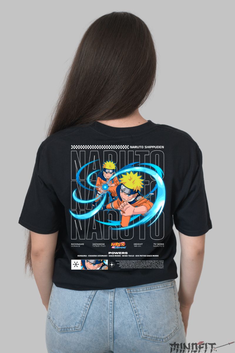 Tricou Anime Naruto Clone Rasengan dama negru spate