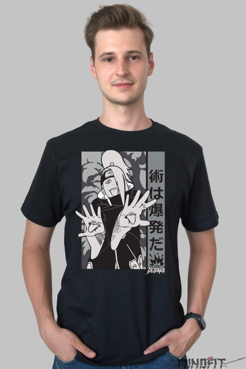 Tricou Anime Naruto Deidara "Tehnica Este O Explozie" barbat negru fata