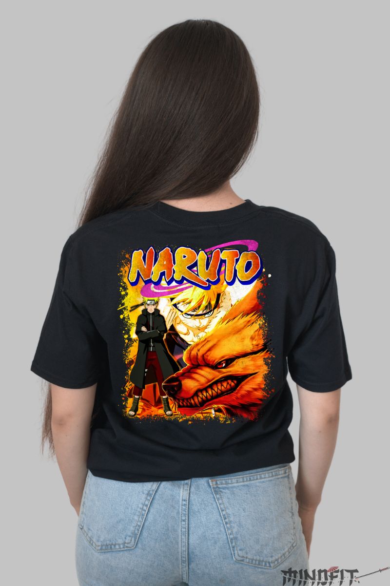 Tricou Anime Naruto Nine Tails Chakra Mode dama negru spate