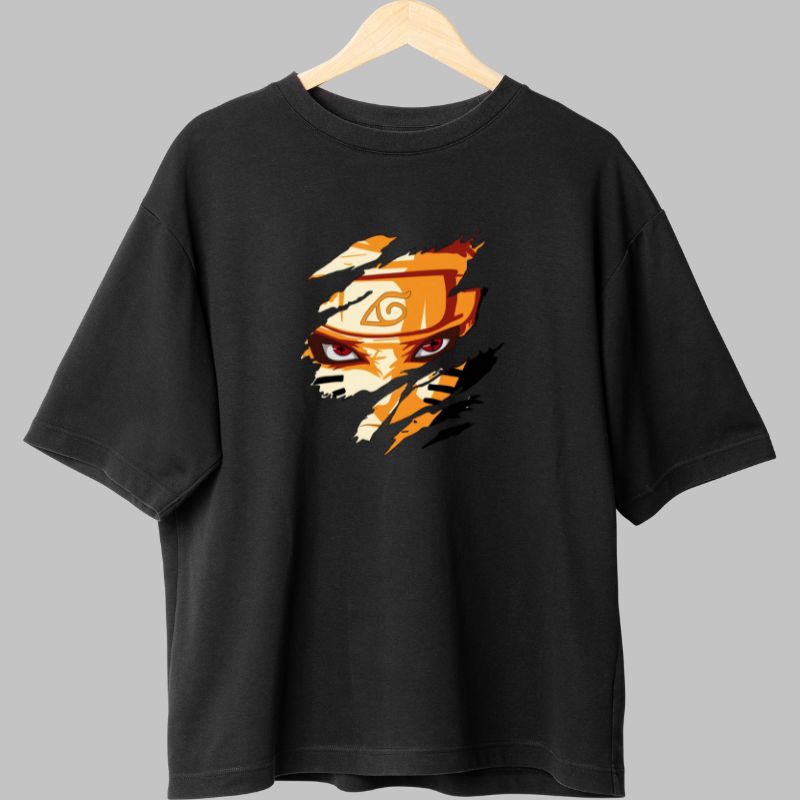 Tricou Anime Naruto Nine Tails Chakra Mode negru fata
