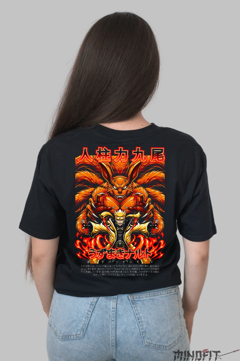 Tricou Anime Naruto Full Power On dama negru spate