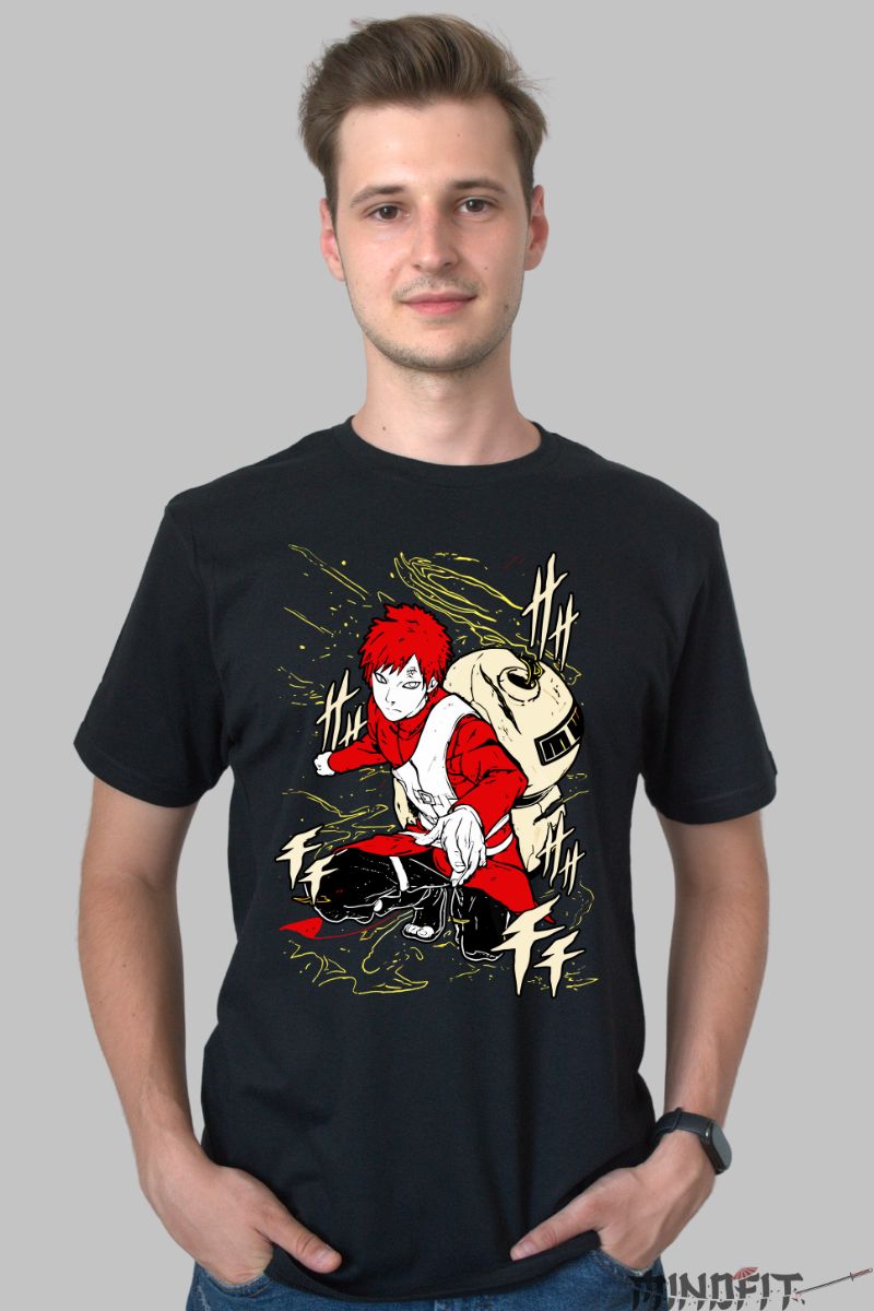 Tricou Anime Naruto Gaara The Explorer barbat negru fata