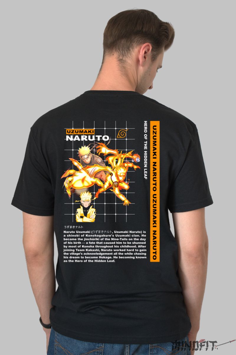 Tricou Anime Naruto Hero of The Hidden barbat negru spate