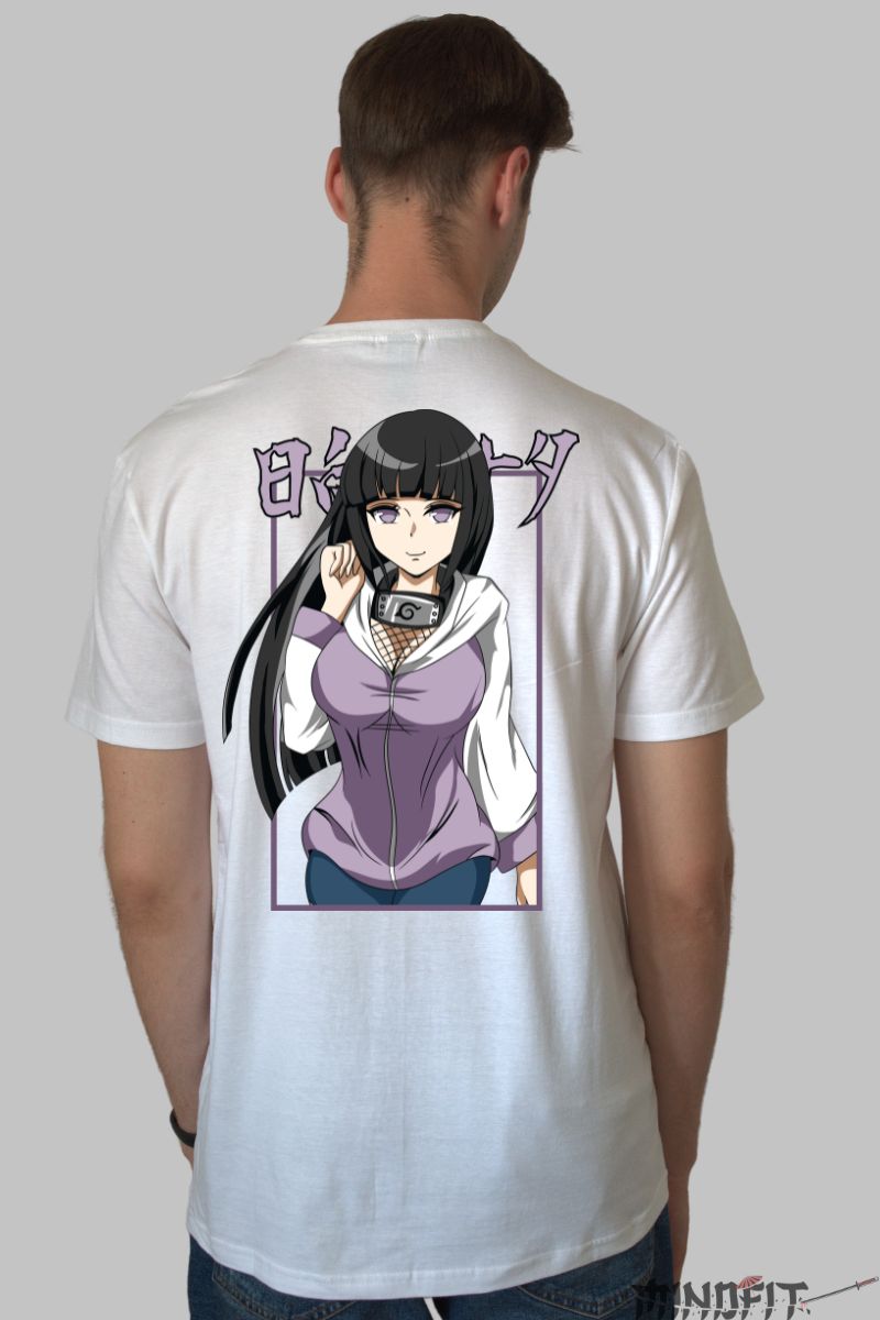 Tricou Anime Naruto Hinata Hyuga barbat alb spate