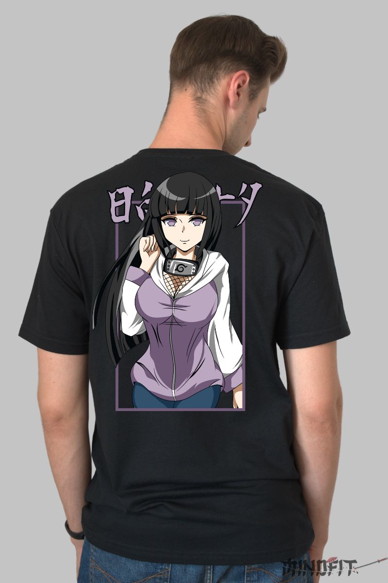 Tricou Anime Naruto Hinata Hyuga barbat negru spate