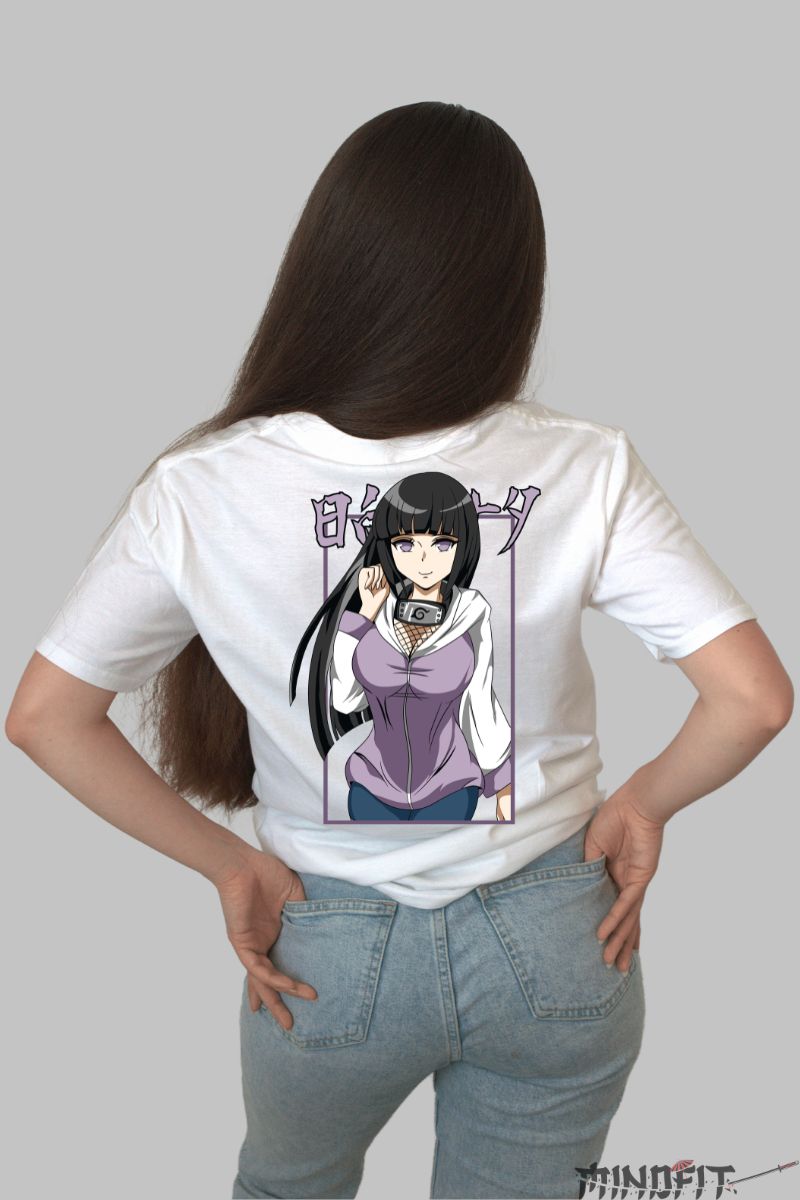 Tricou Anime Naruto Hinata Hyuga dama alb spate