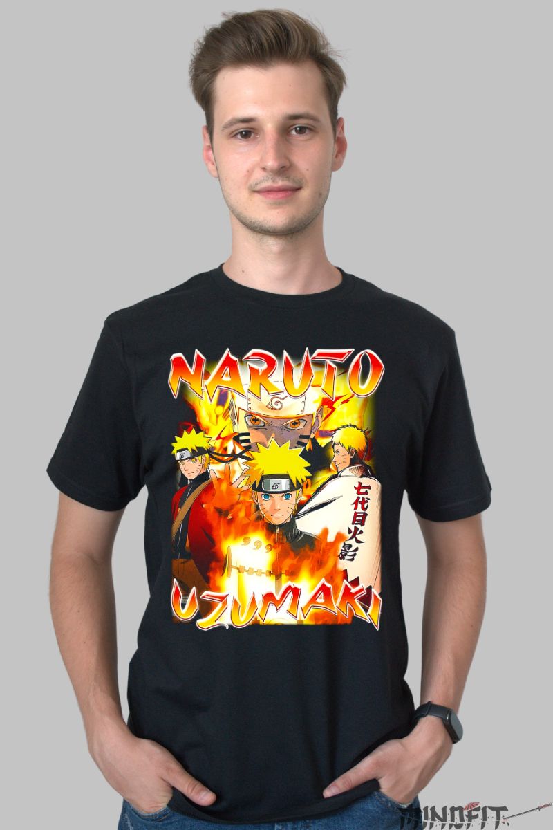 Tricou Anime Naruto Hokage Path barbat negru fata