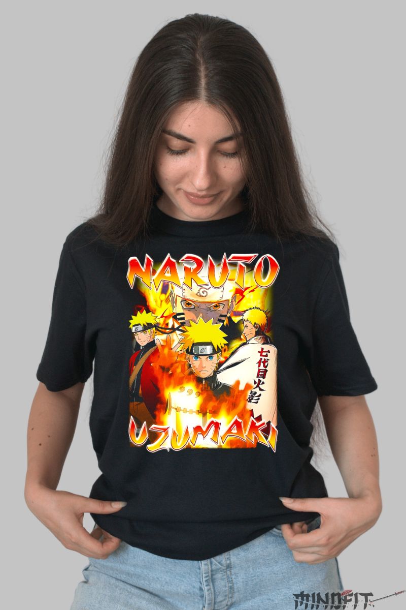 Tricou Anime Naruto Hokage Path dama negru fata
