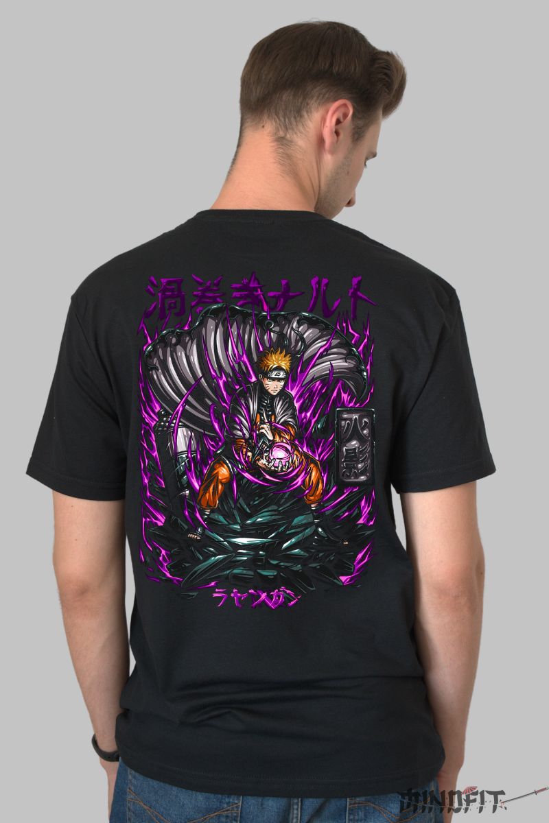 Tricou Anime Naruto In the Ecstasy of Struggle barbat negru spate