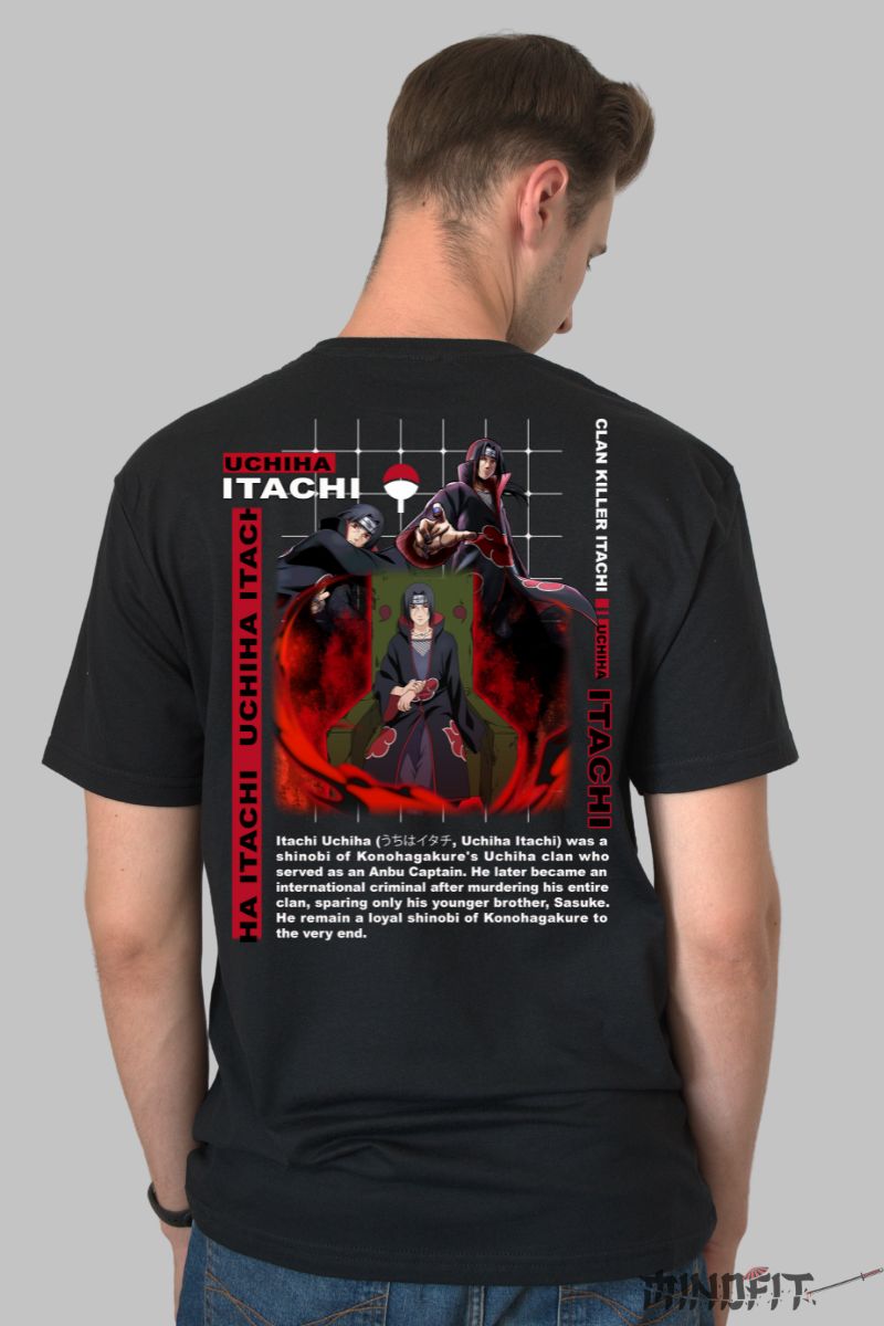 Tricou Anime Naruto Itachi Loyal to Konohagakure barbat negru spate