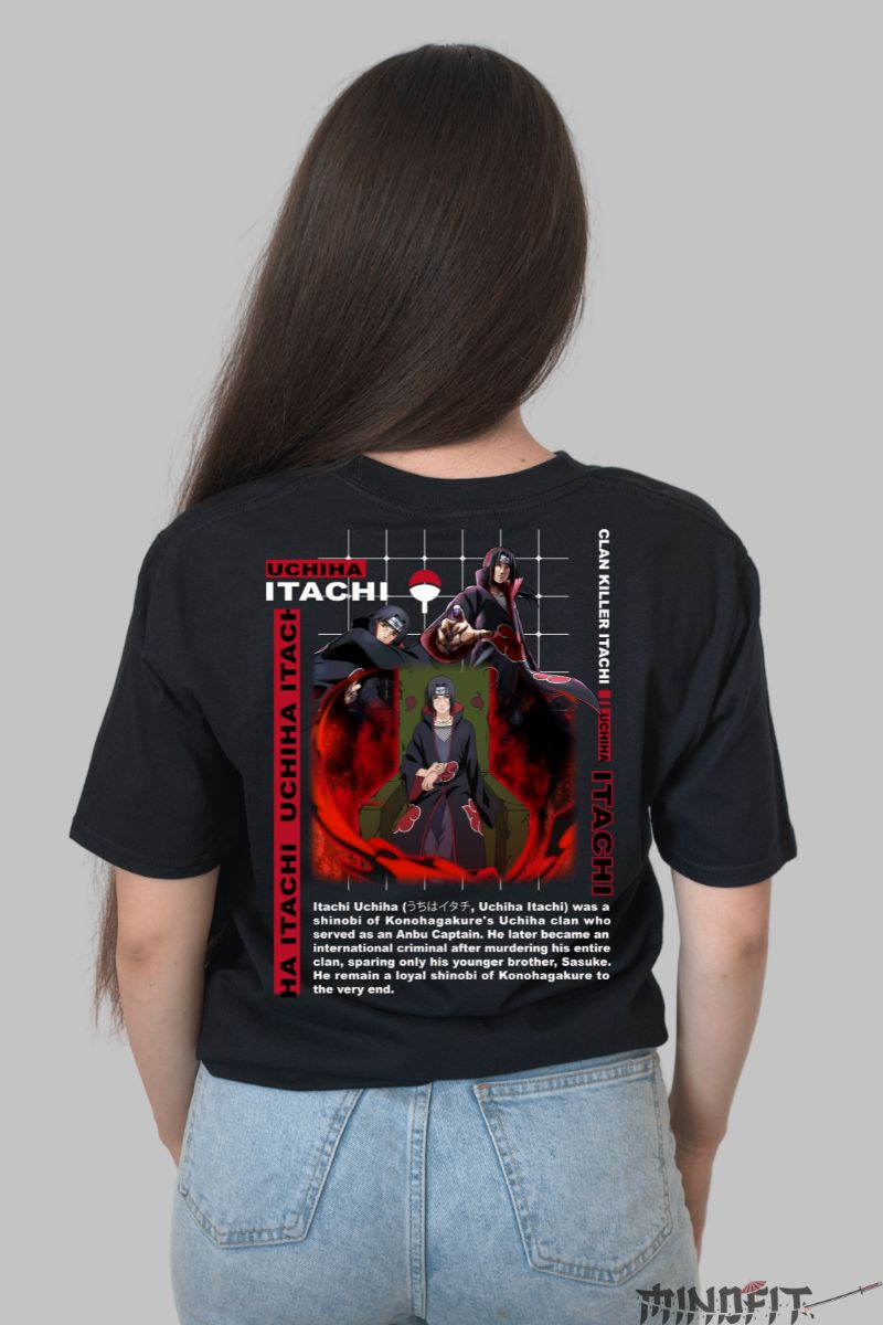 Tricou Anime Naruto Itachi Loyal to Konohagakure dama negru spate