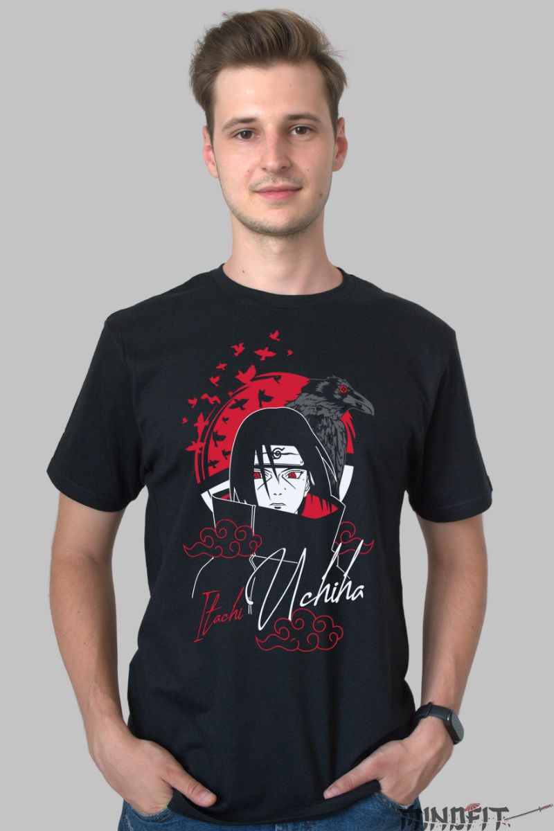Tricou Anime Naruto Itachi The Demon In The Clan barbat negru fata