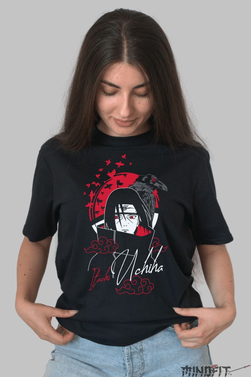 Tricou Anime Naruto Itachi The Demon In The Clan dama negru fata
