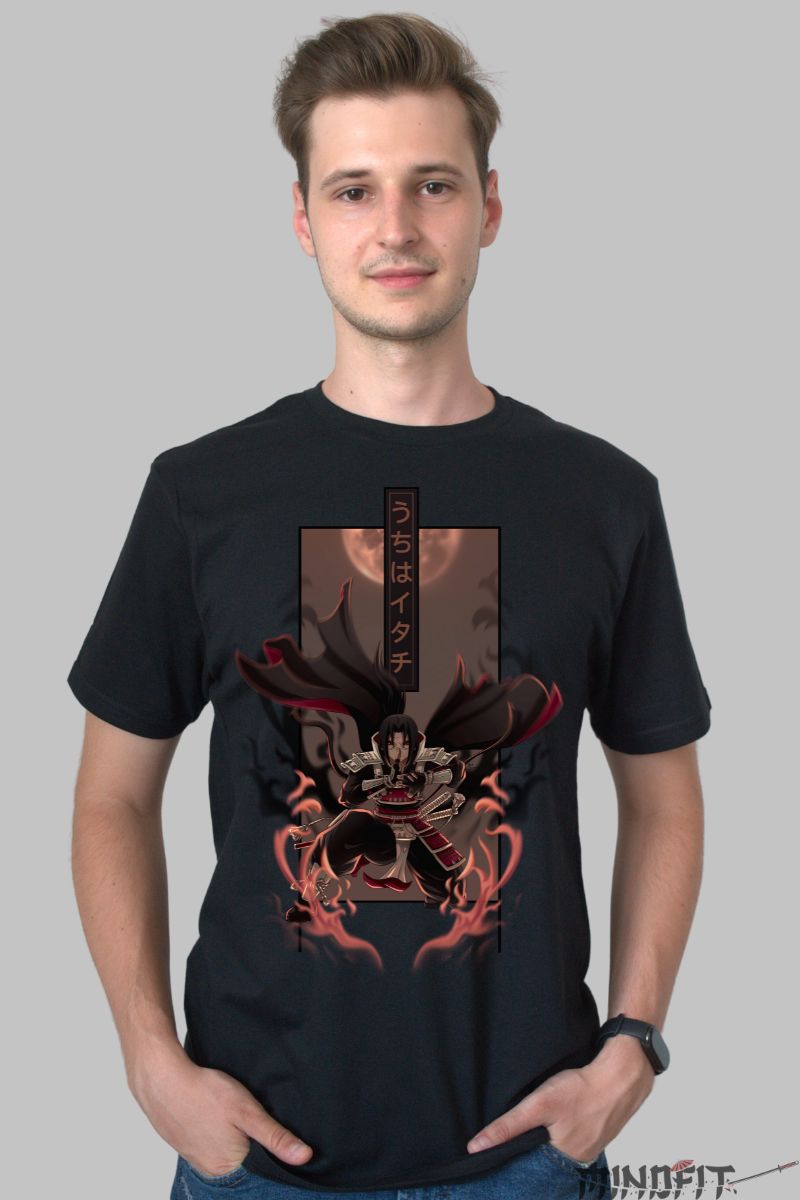 Tricou Anime Naruto Itachi The Uchiha Warrior barbat negru fata