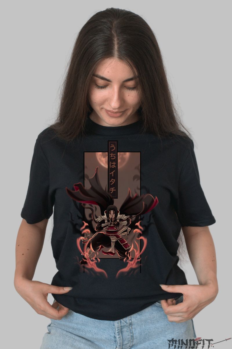 Tricou Anime Naruto Itachi The Uchiha Warrior dama negru fata