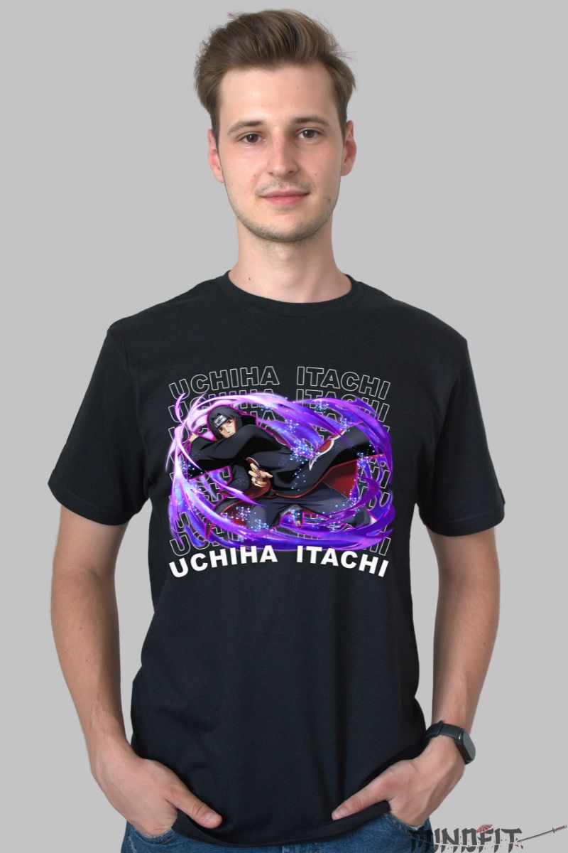 Tricou Anime Naruto Itachi Uchiha Defense barbat negru fata