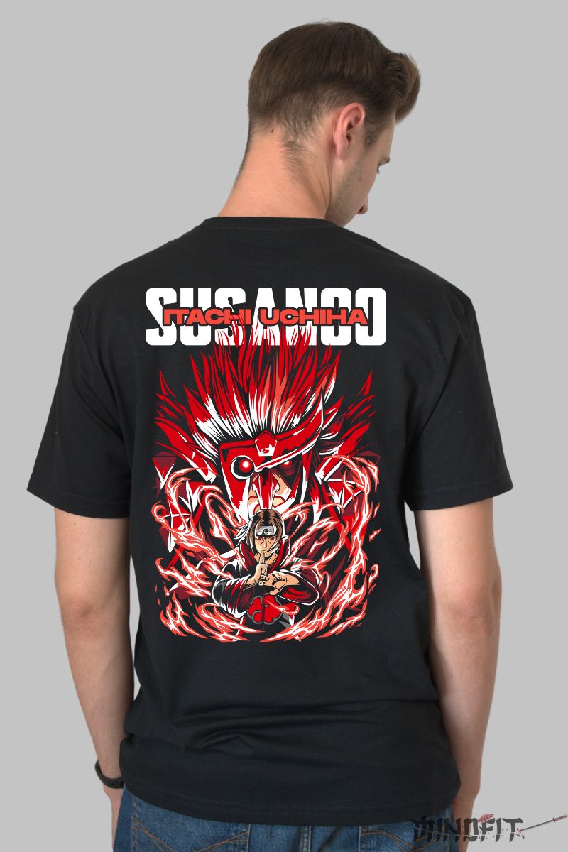 Tricou Anime Naruto Itachi Uchiha Susanoo barbat negru spate