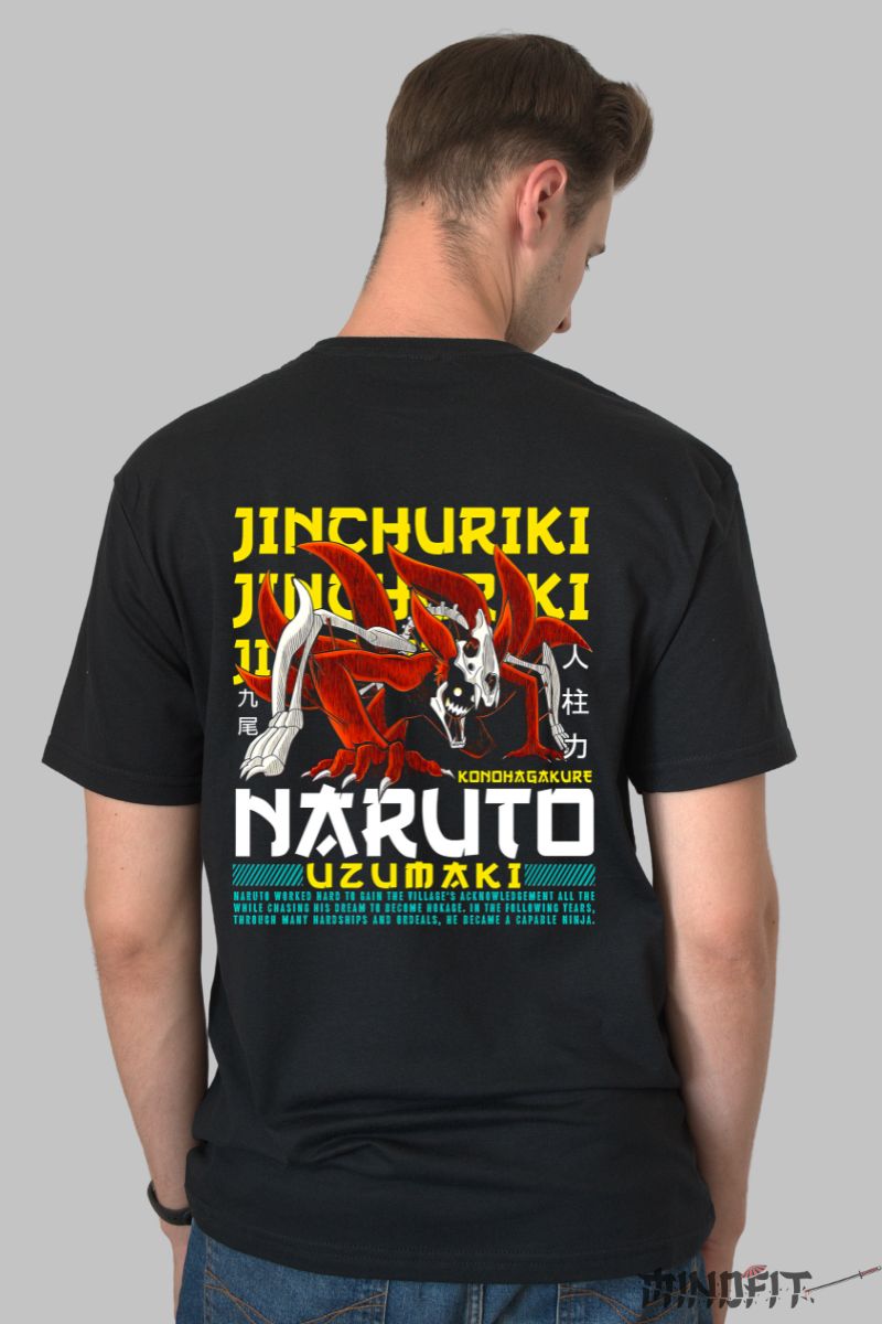Tricou Anime Naruto Jinchuriki barbat negru spate