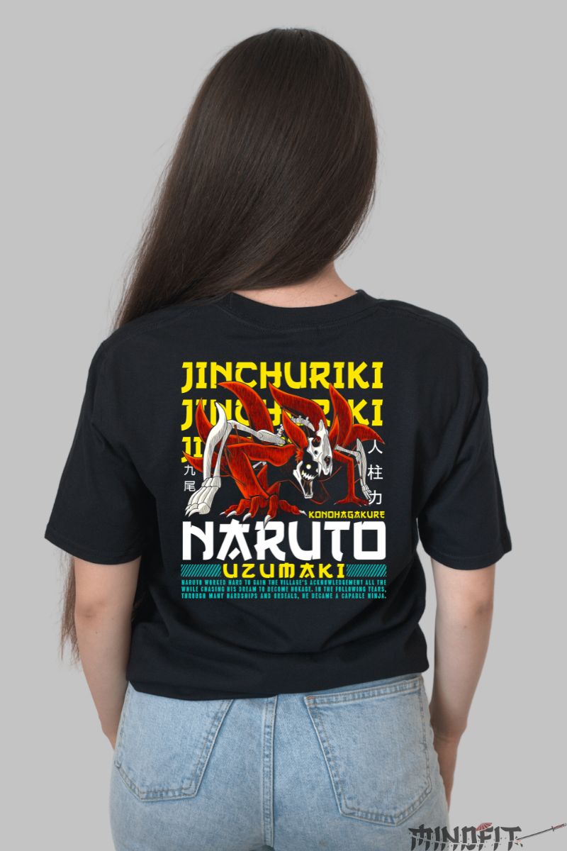 Tricou Anime Naruto Jinchuriki dama negru spate