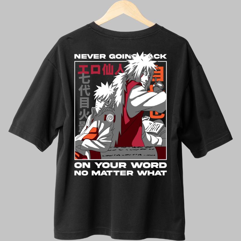 Tricou Anime Naruto Jiraya "Never Going Back" negru spate