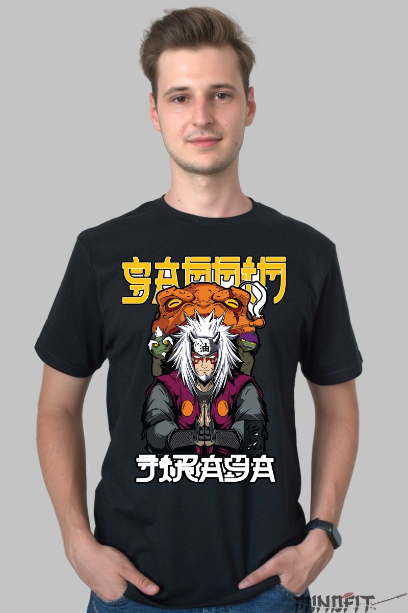 Tricou Anime Naruto Jiraya Sannin barbat negru fata