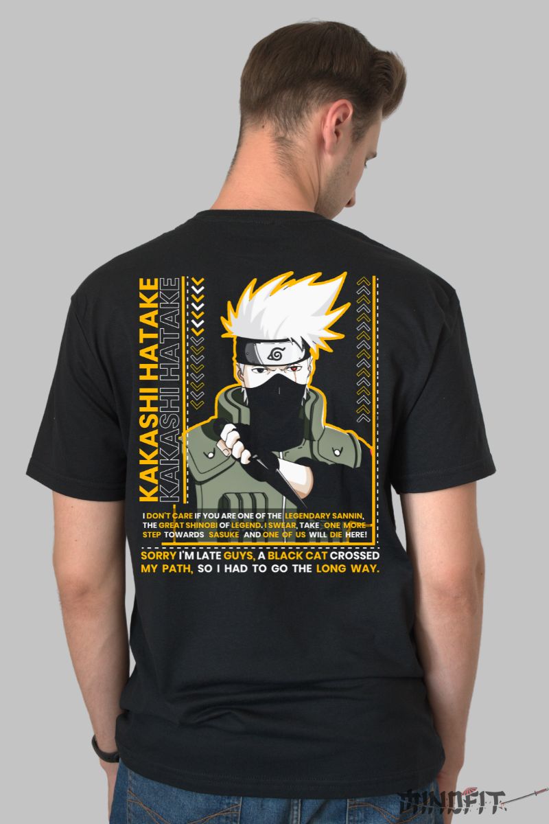 Tricou Anime Naruto Kakashi A Black Cat barbat negru spate