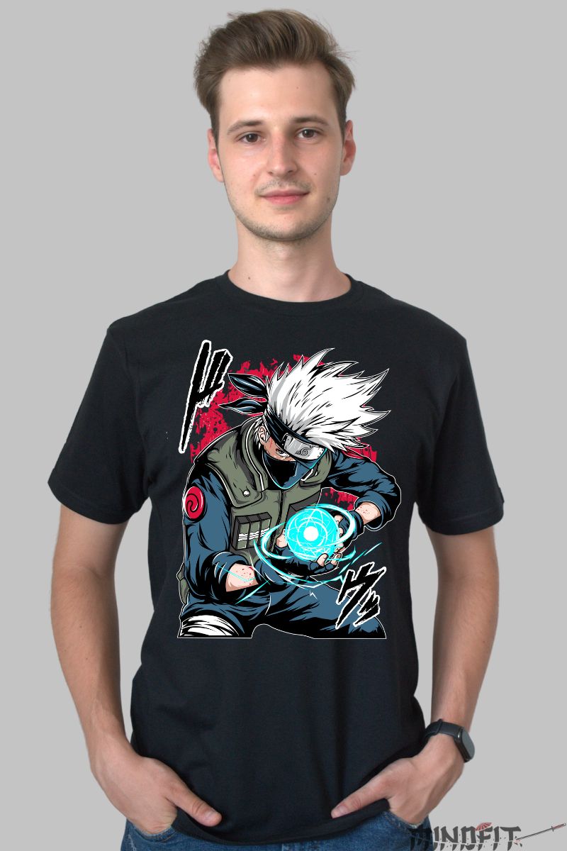 Tricou Anime Naruto Kakashi Rasengan barbat negru fata