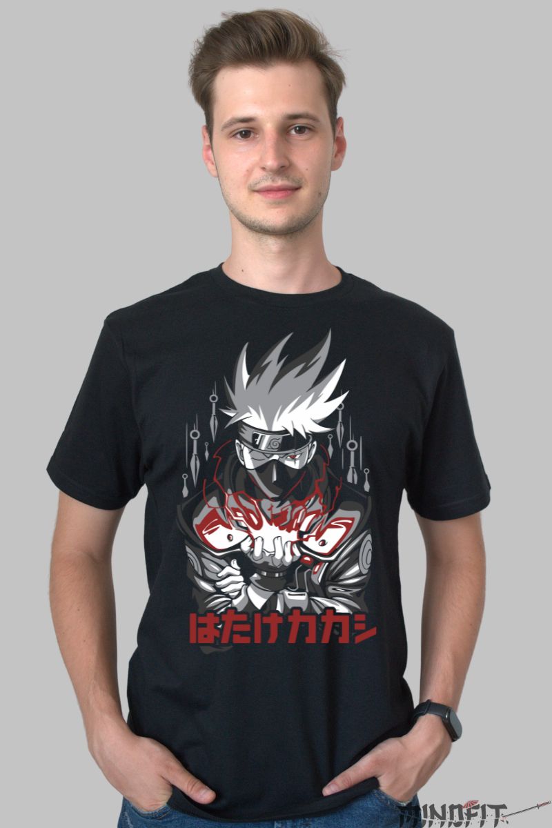 Tricou Anime Naruto Kakashi The Hero Of The Shadows barbat negru fata