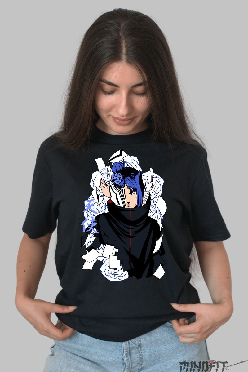 Tricou Anime Naruto Konan Chaos And Bloom dama negru fata