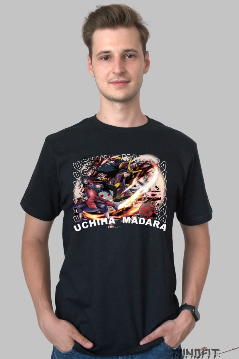 Tricou Anime Naruto Madara The Fighter barbat negru fata