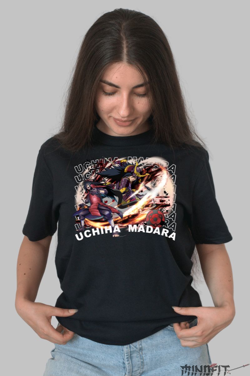Tricou Anime Naruto Madara The Fighter dama negru fata