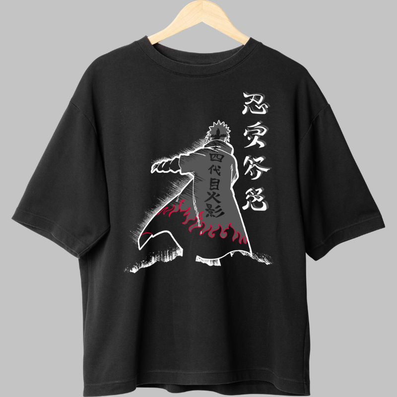 Tricou Anime Naruto Minato Flame negru fata