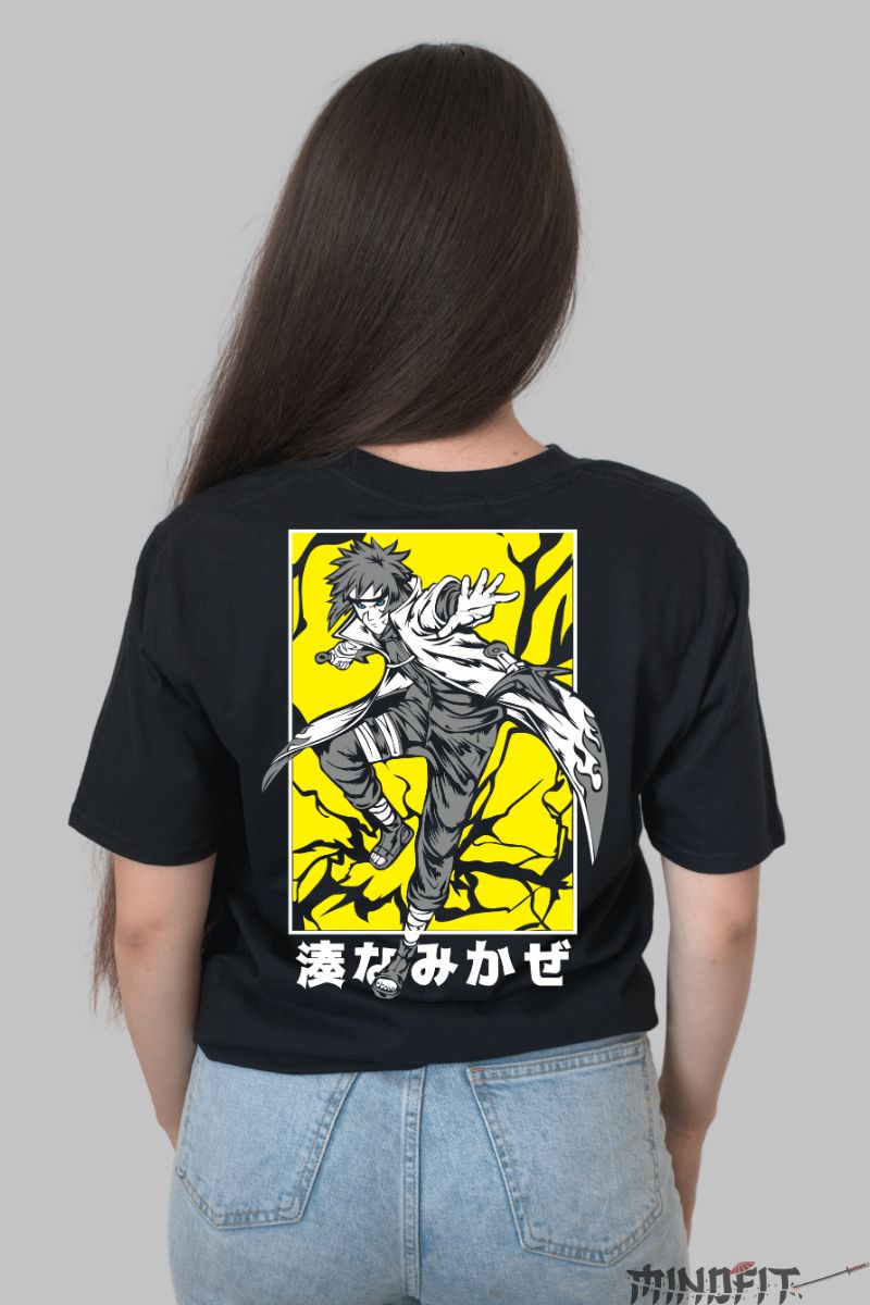 Tricou Anime Naruto Minato In Action dama negru spate