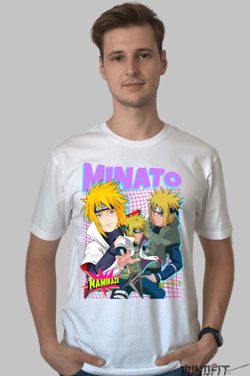 Tricou Anime Naruto Minato Namikaze barbat alb fata