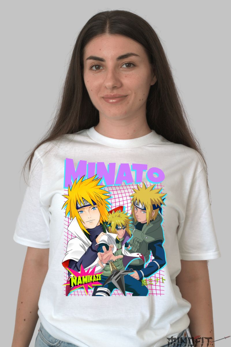 Tricou Anime Naruto Minato Namikaze dama alb fata