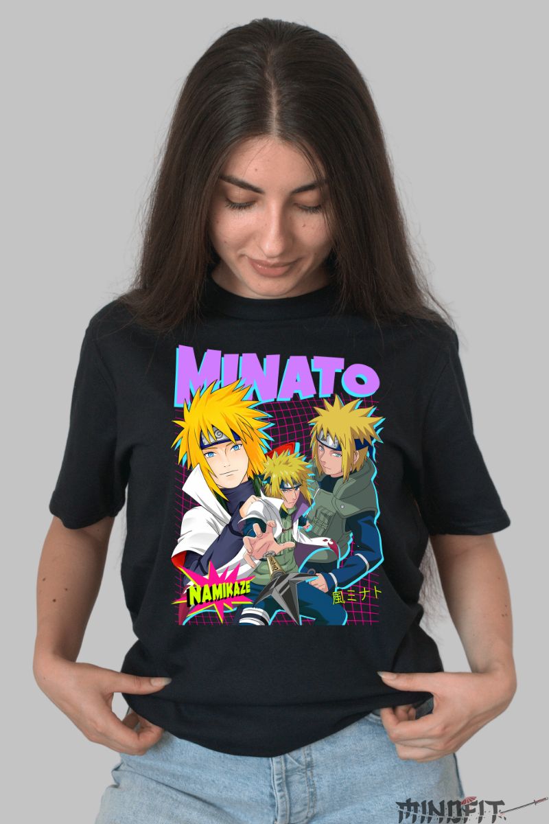 Tricou Anime Naruto Minato Namikaze dama negru fata