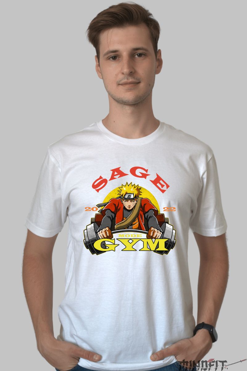 Tricou Anime Naruto Mode Gym barbat alb fata