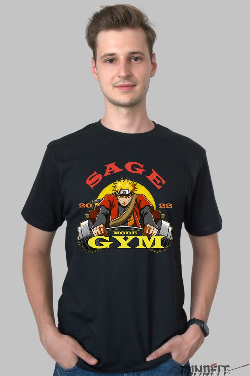 Tricou Anime Naruto Mode Gym barbat negru fata