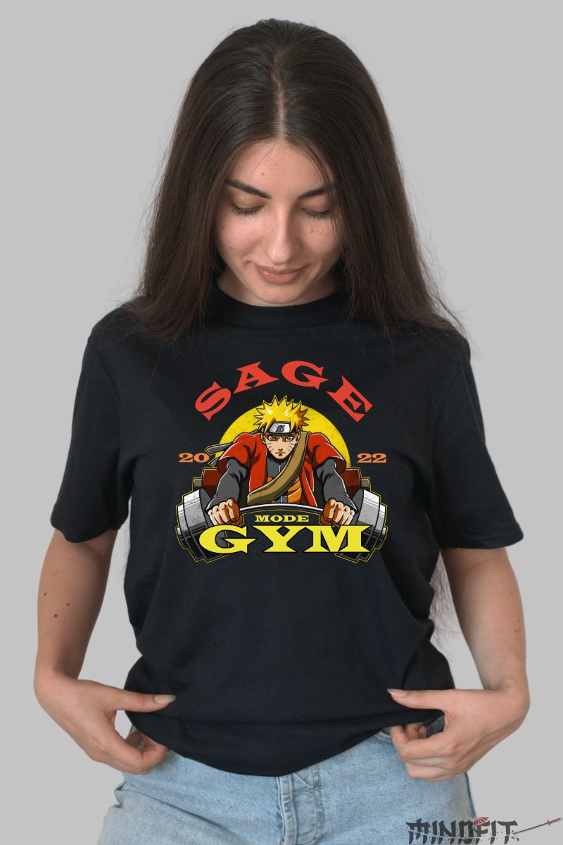Tricou Anime Naruto Mode Gym dama negru fata