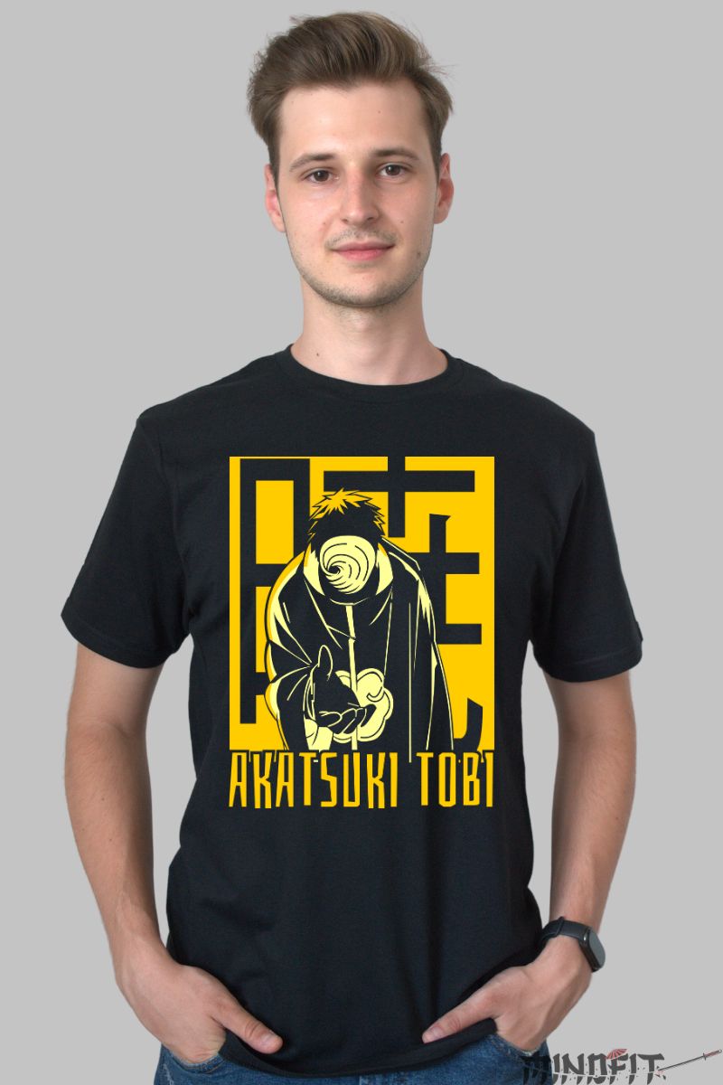 Tricou Anime Naruto Obito Akatsuki Tobi barbat negru fata