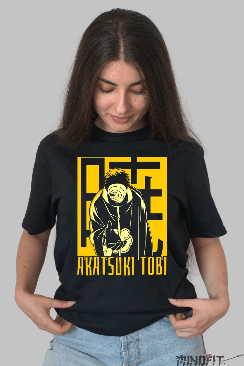 Tricou Anime Naruto Obito Akatsuki Tobi dama negru fata
