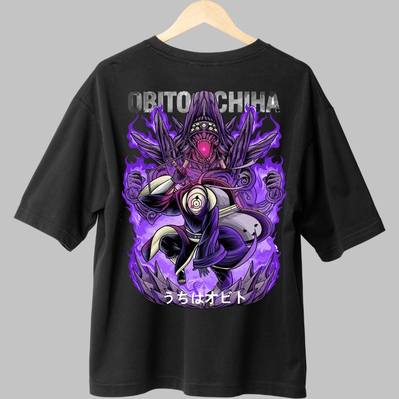Tricou Anime Naruto Obito Uchiha Full Power negru spate