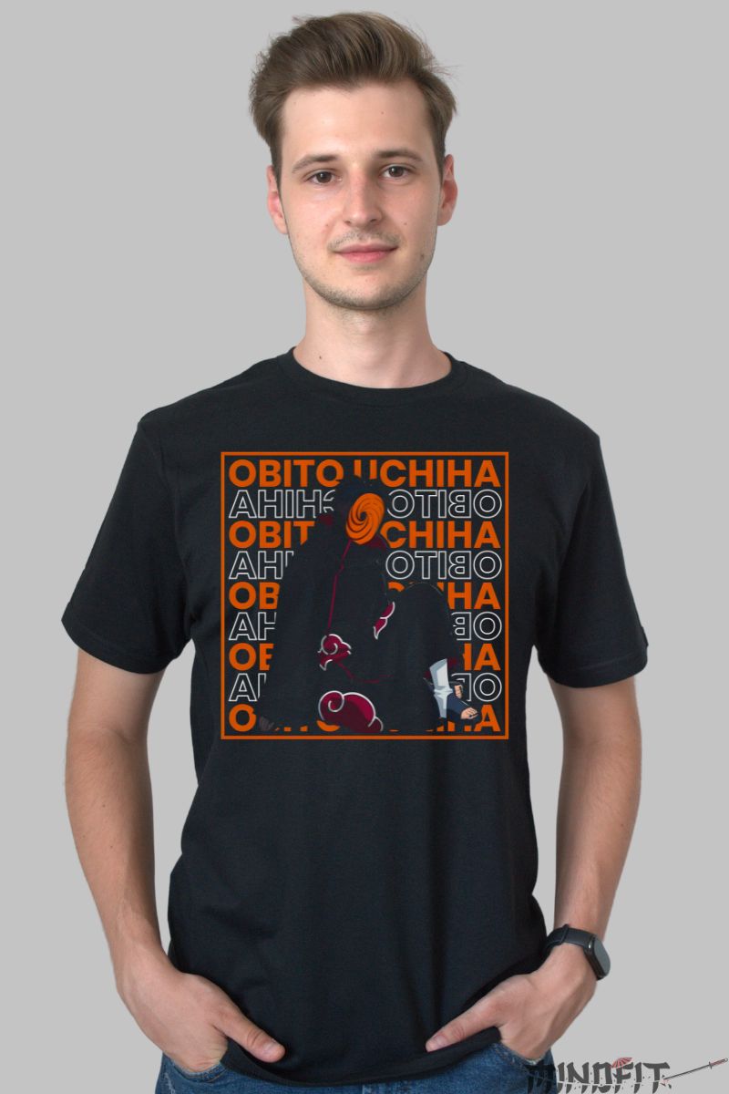 Tricou Anime Naruto Obito Uchiha barbat negru fata