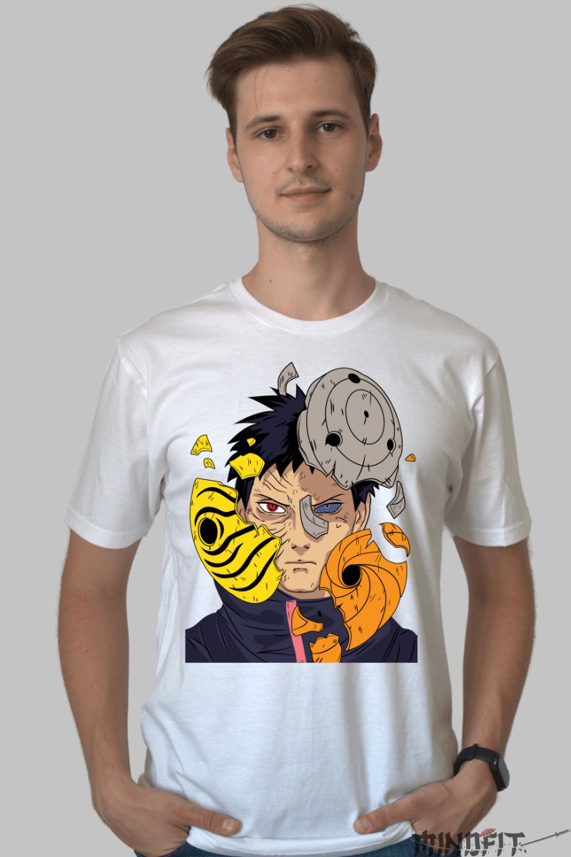 Tricou Anime Naruto Obito's Hidden Face barbat alb fata