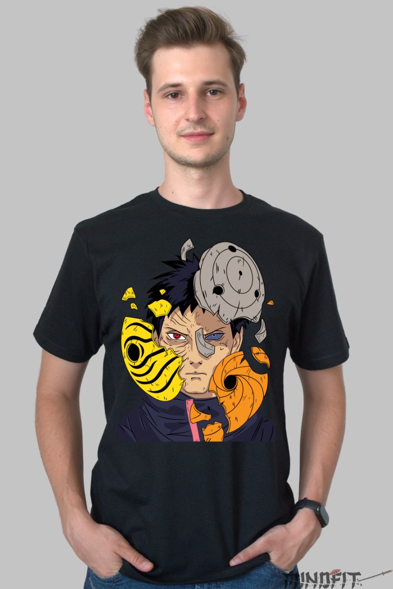 Tricou Anime Naruto Obito's Hidden Face barbat negru fata