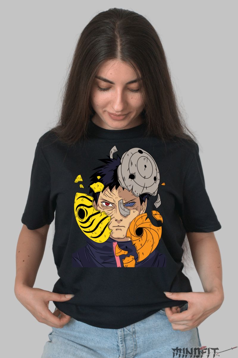 Tricou Anime Naruto Obito's Hidden Face dama negru fata