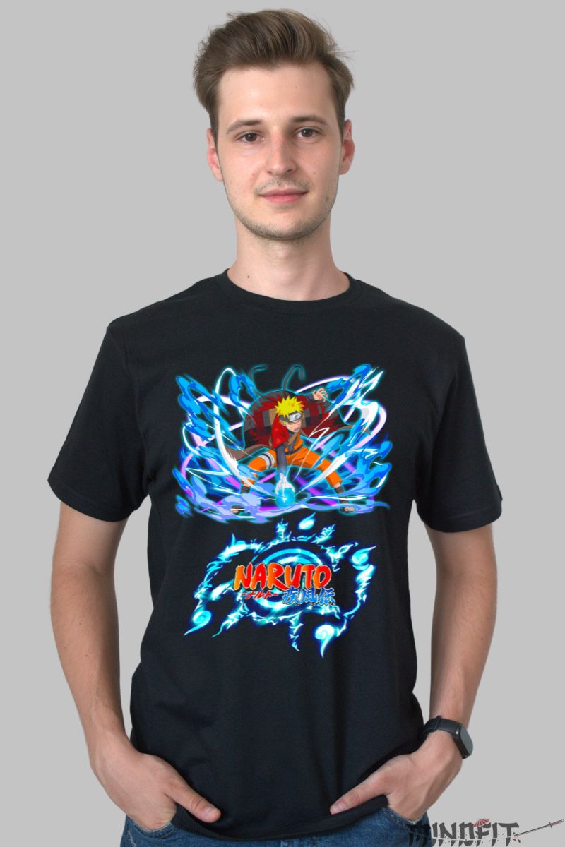 Tricou Anime Naruto Rasengan Iconic barbat negru fata