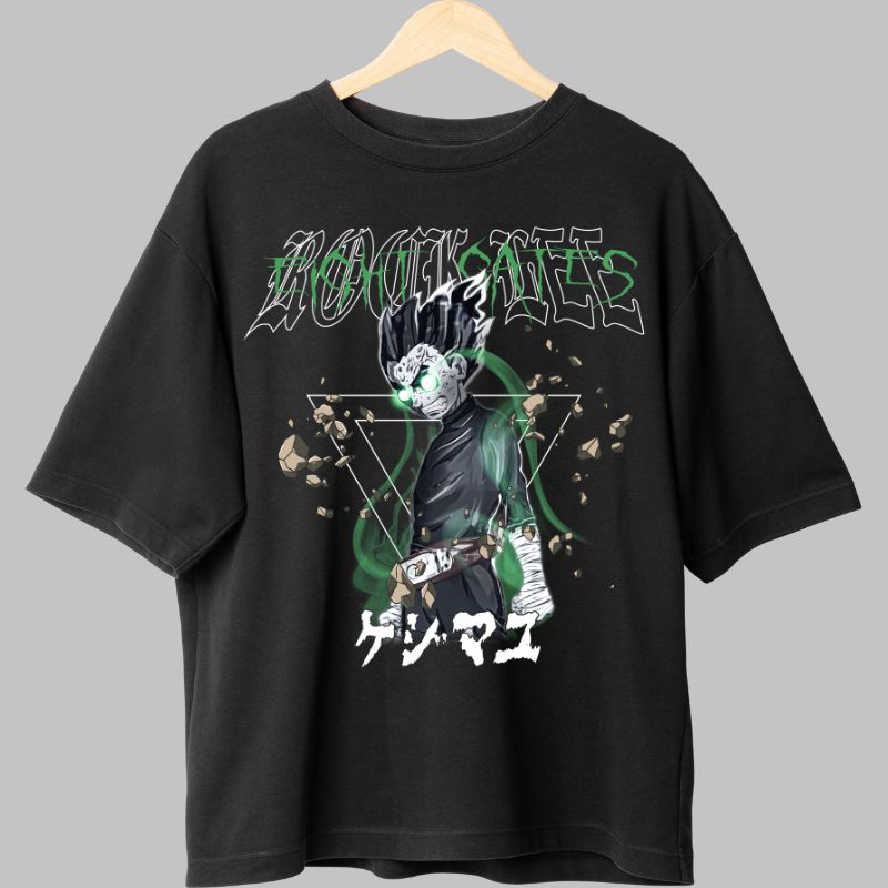 Tricou Anime Naruto Rock Lee And The Stones negru fata